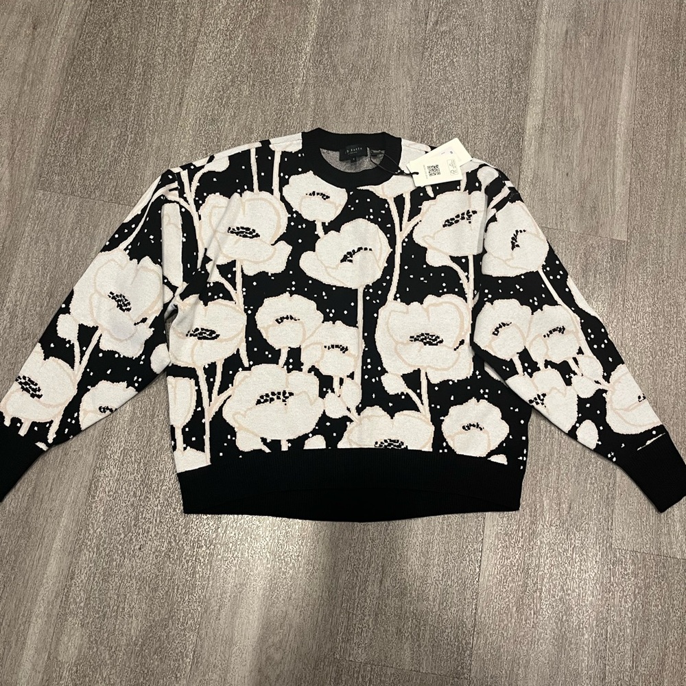 NWT Ted Baker Black and White Floral Sweater sz 1